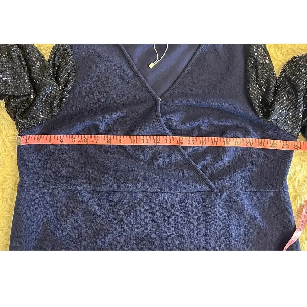 Emery Rose Women's Size 5XL Navy Sequin Sleeve Sheath Knee Length Dress #0421 - Picture 11 of 14